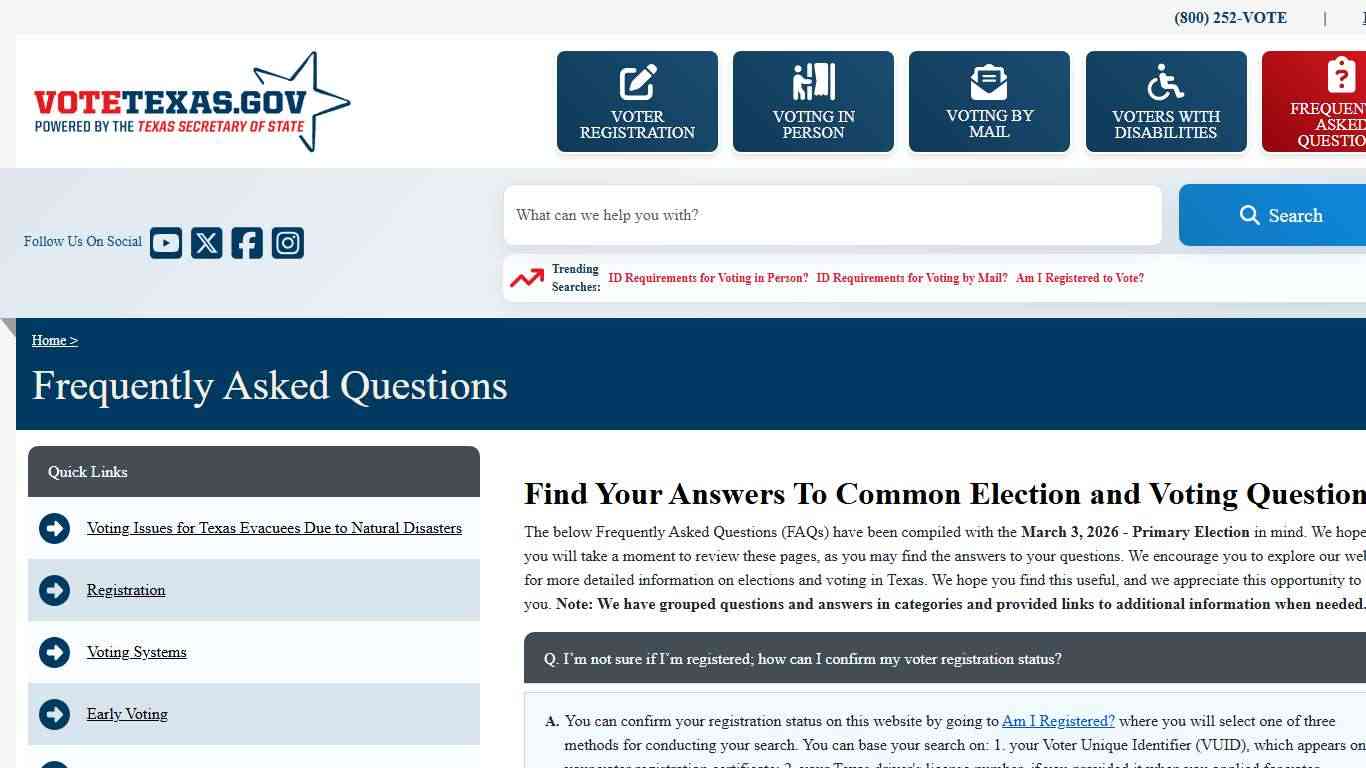 Frequently Asked Questions | VoteTexas.gov