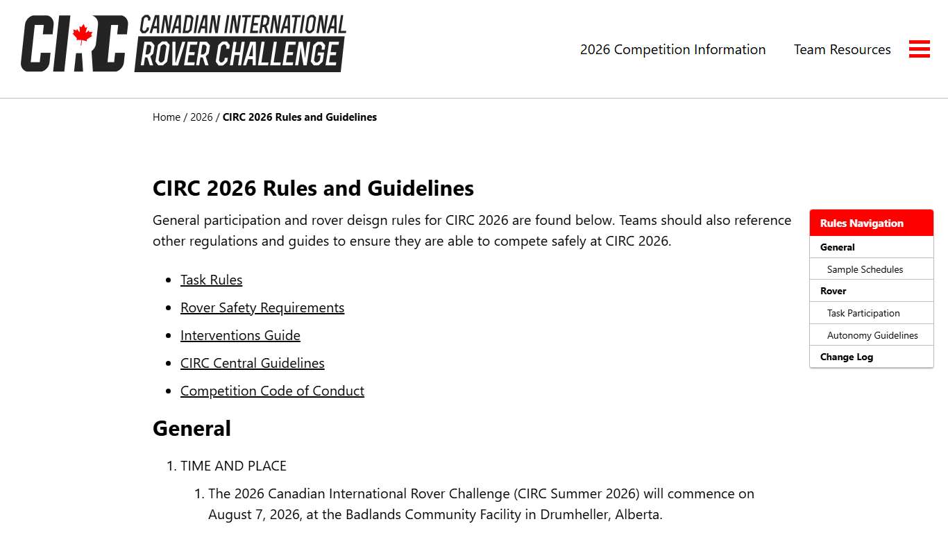 CIRC 2026 Rules and Guidelines | Canadian International Rover Challenge